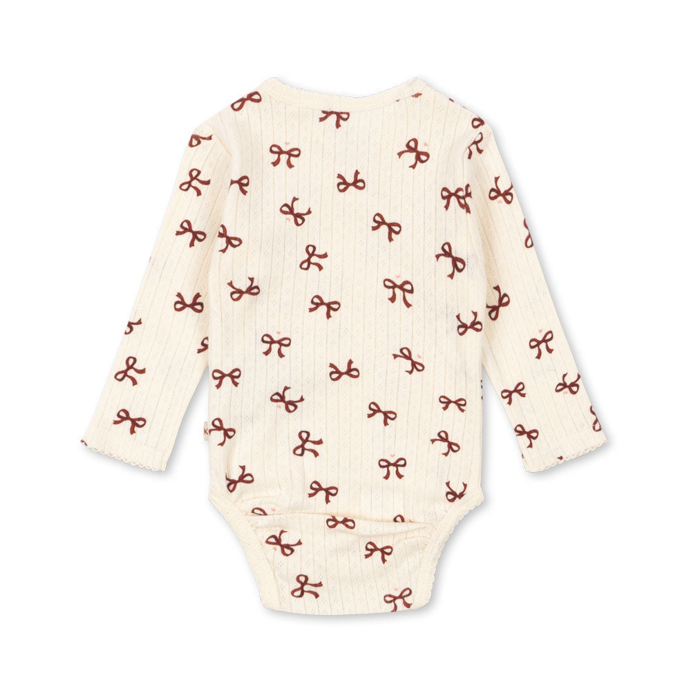 Minnie Bow Print Cotton Pointelle Baby Bodysuit